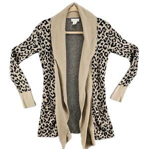 Cardigan Sweater Womens Small Leopard Print Waterfall Front Yet Again 29" Long